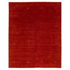 Tapis moderne en laine rouge de style Gabbeh, tissé à la main, à motif minimaliste