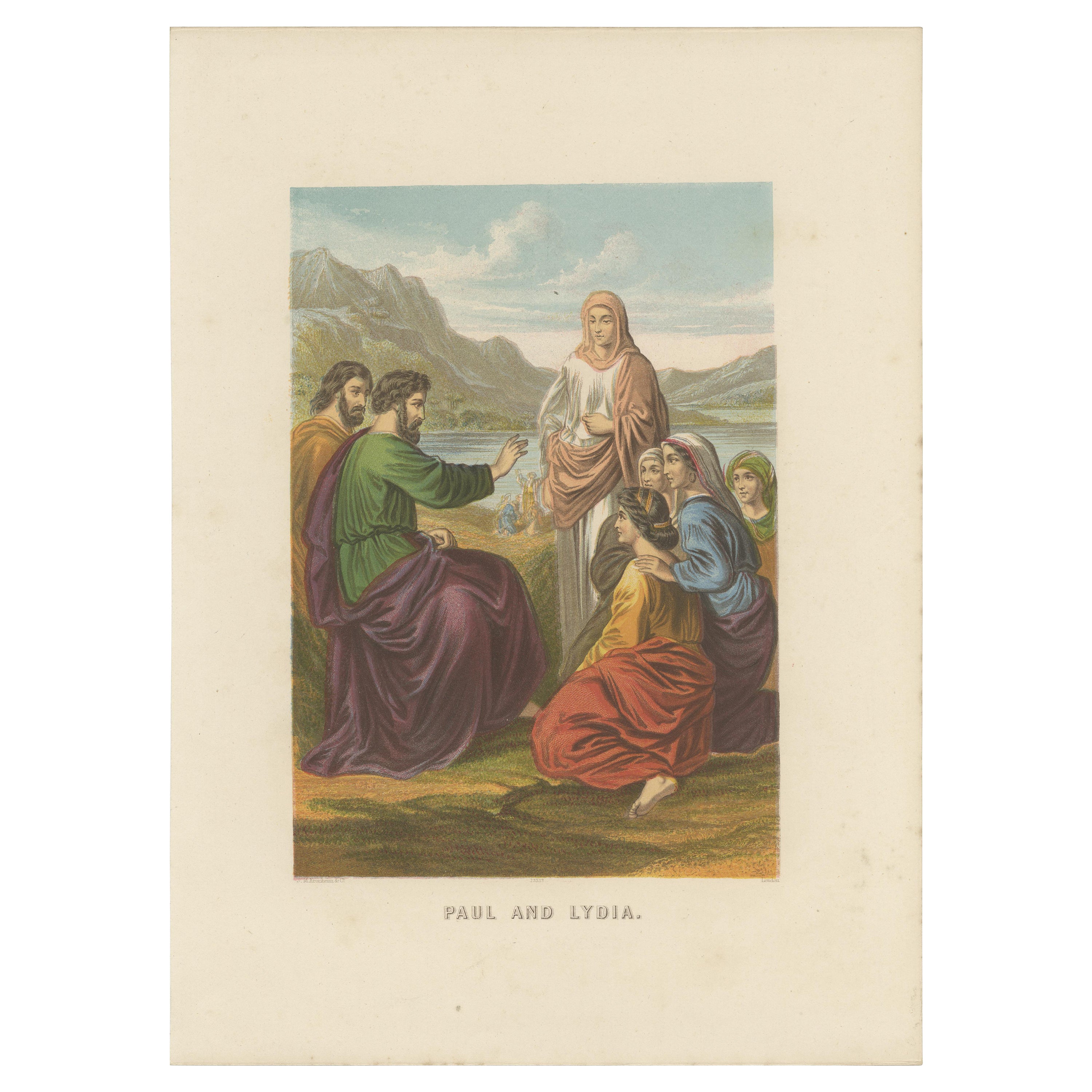 Impression ancienne de la Bible de Paul et Lydia par Kronheim, vers 1860