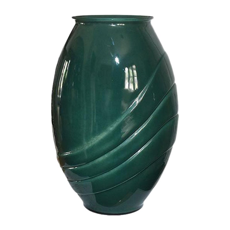 Tall Green Glass Art Deco Vase