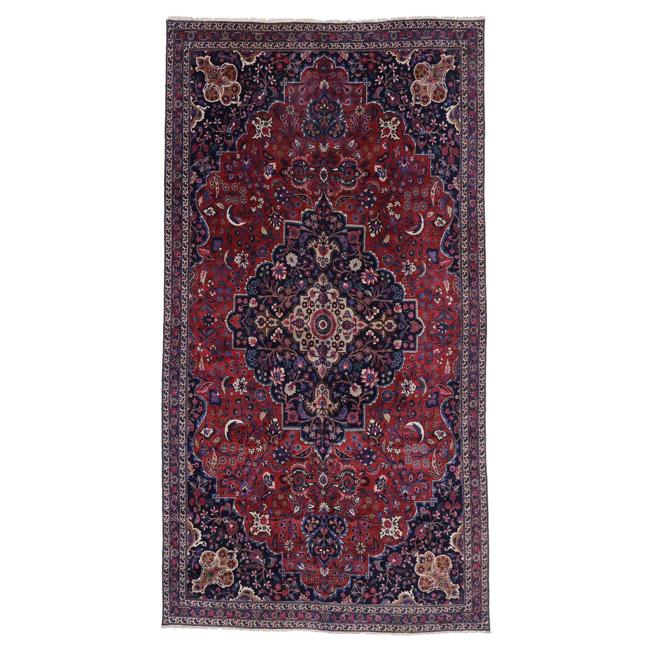 Antique Persian Mashhad Rug with Baroque Victorian Style For Sale