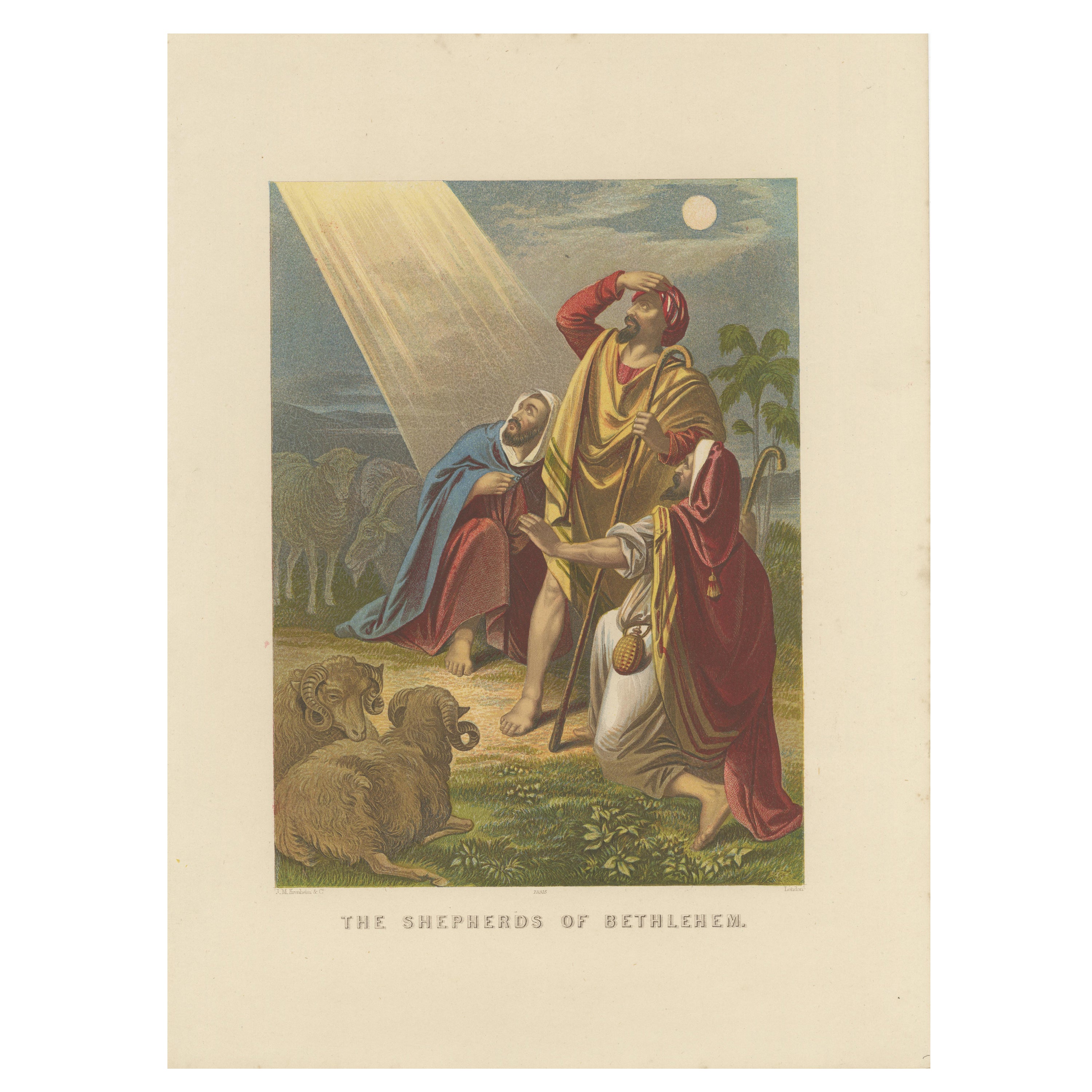 Impression biblique ancienne des bergers de Bethlehem par Kronheim, vers 1860
