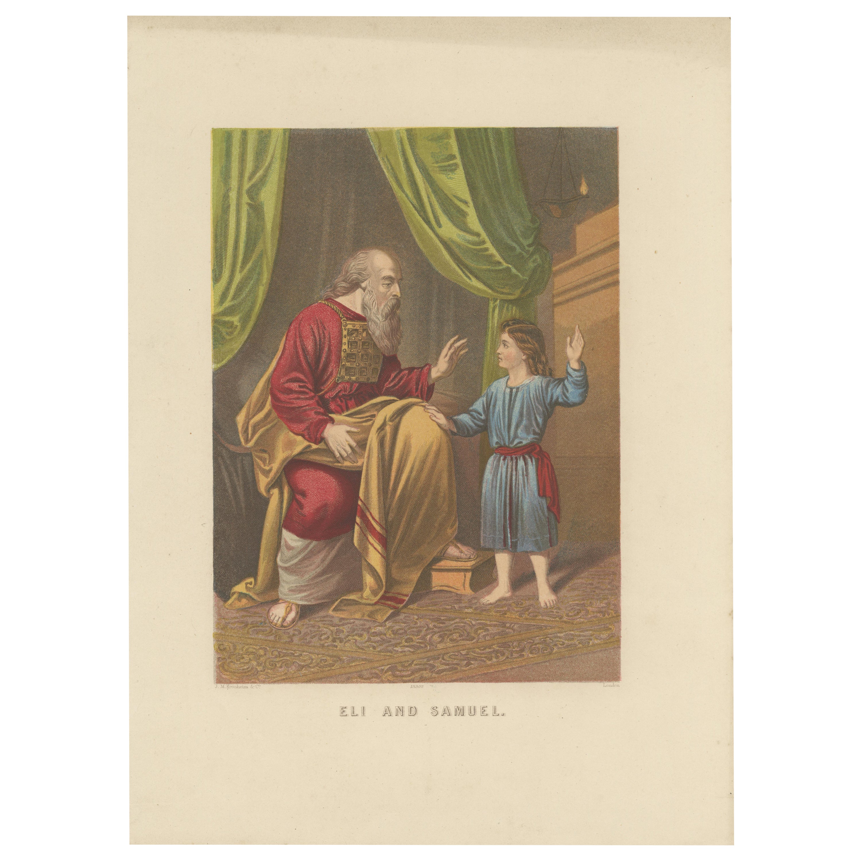 Antique Bible Print of Eli and Samuel by Kronheim 'c.1860' For Sale