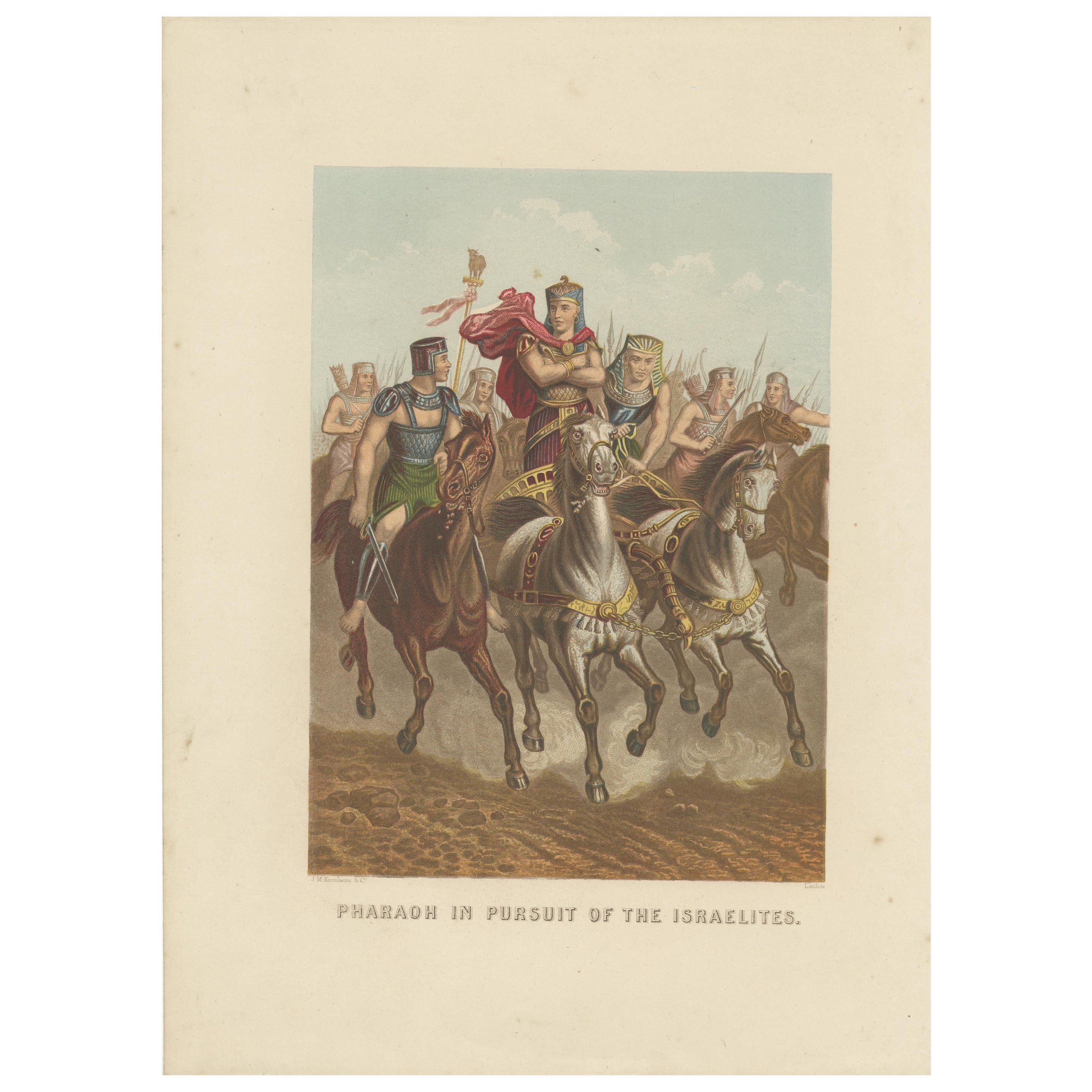 Antique Bible Print of the Pharaoh in Pursuit by Kronheim, 'c.1860'