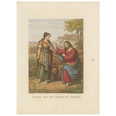 Impression ancienne de la Bible du Christ et de la Femme de Samaria par Kronheim, vers 1860