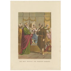 Impression ancienne de la Bible représentant l'homme sans le garde-robe de mariage par Kronheim, vers 1860