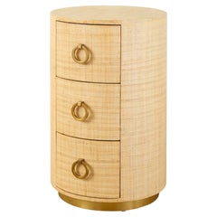 Karl Springer Style Raffia Grasscloth Circular Nightstand