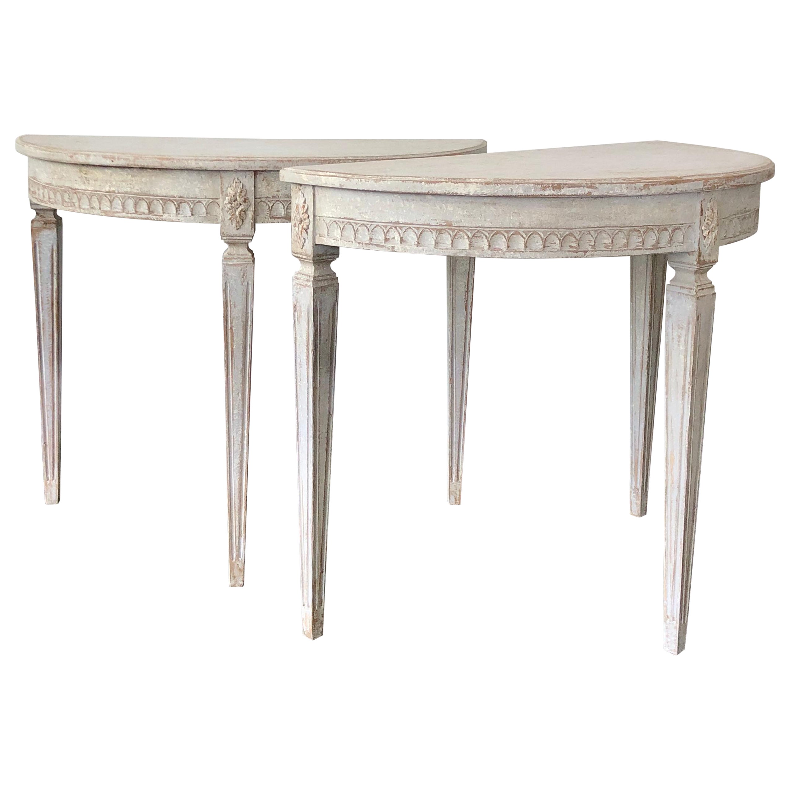 Pair of Period Gustavian Demilune Console Tables