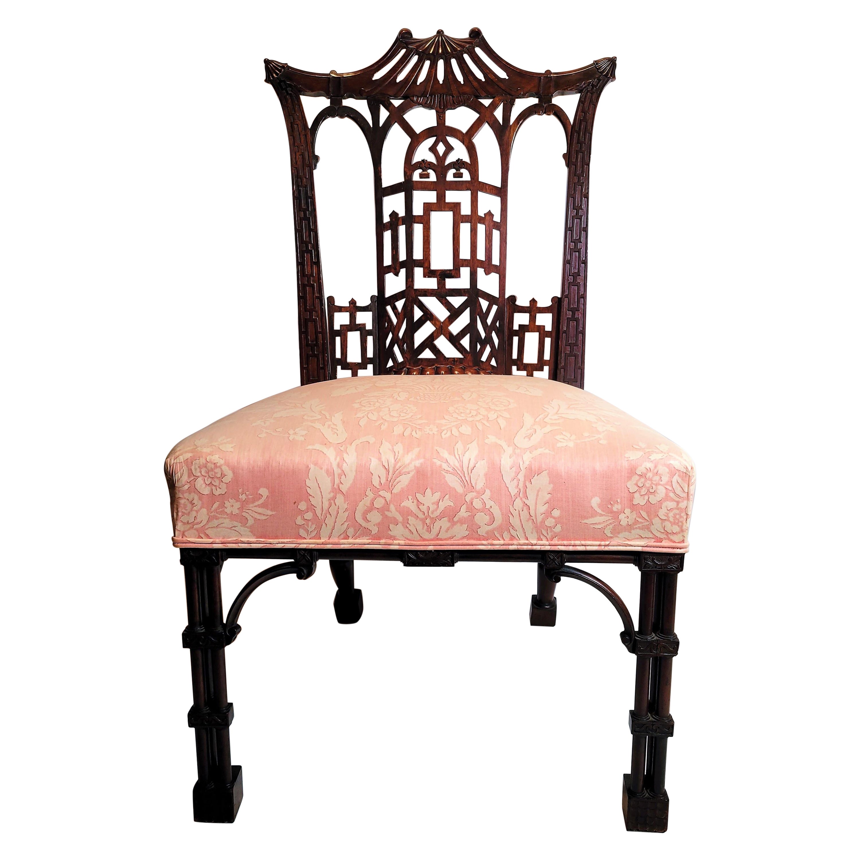 Ancienne chaise d'appoint Chippendale chinoise anglaise du 19ème siècle, vers 1850-1870 en vente