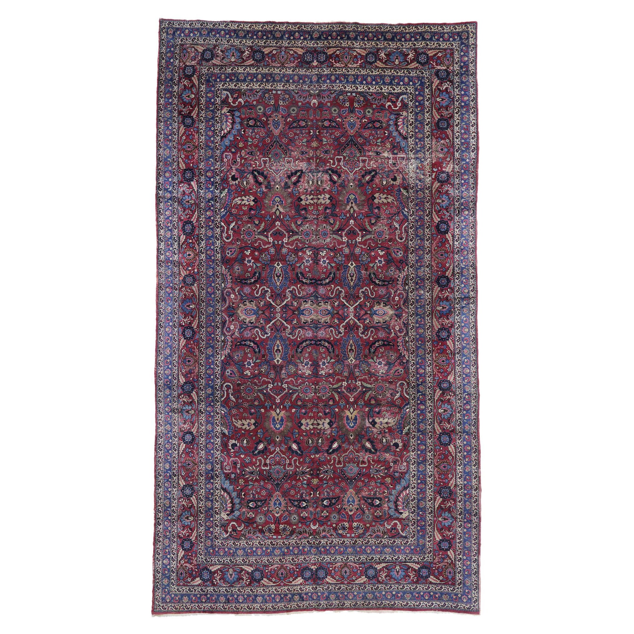 Antique Persian Mashhad Rug with Rustic Victorian Style For Sale
