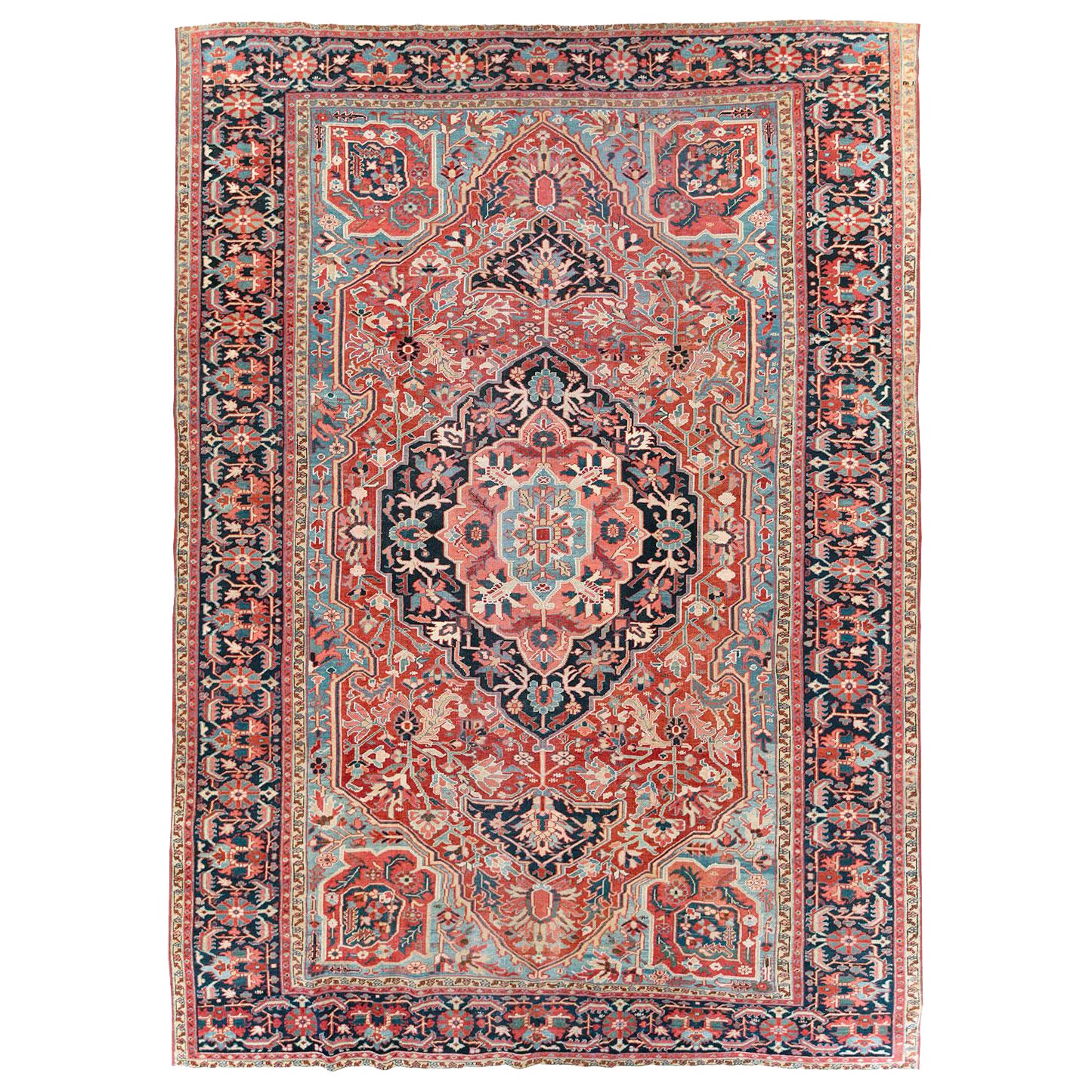Early 20th Century Handmade Persian Heriz Large Room Size Carpet For Sale