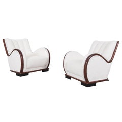 Art Deco Walnut Lounge Chairs in Boucle