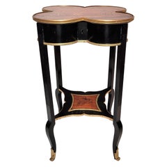 Antique French Clover Shaped Jewelry Table with Inlaid Woods