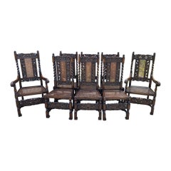 Antique English Chairs Set of 8 Barley Twist Caned Oak Dining Chairs Seating