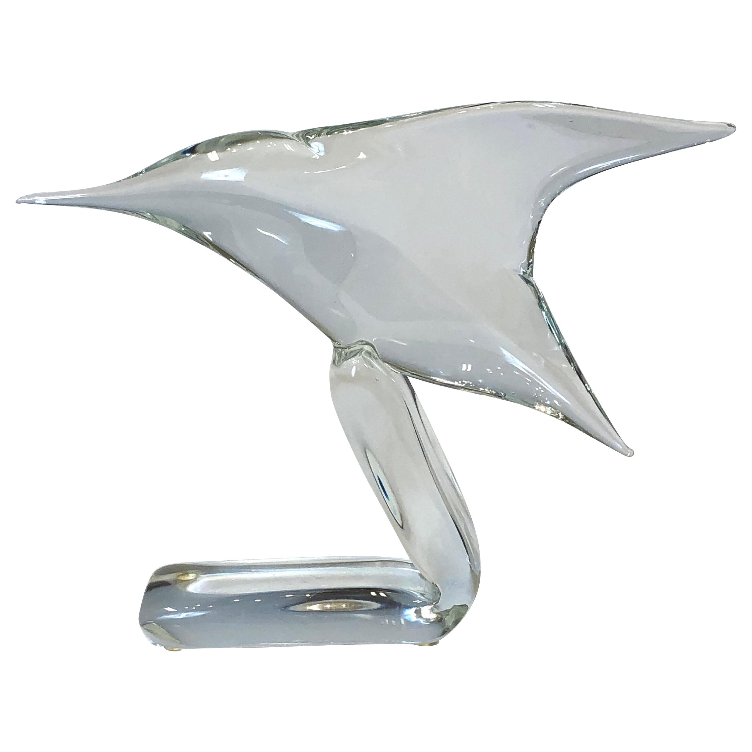 Sculpture d'oiseau coquillage en verre de Murano transparent de Licio Zanetti