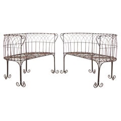 Pair of Art Nouveau Style French Iron Garden Benches