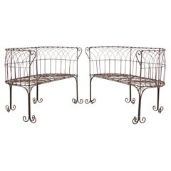 Pair of Art Nouveau Style French Iron Garden Benches