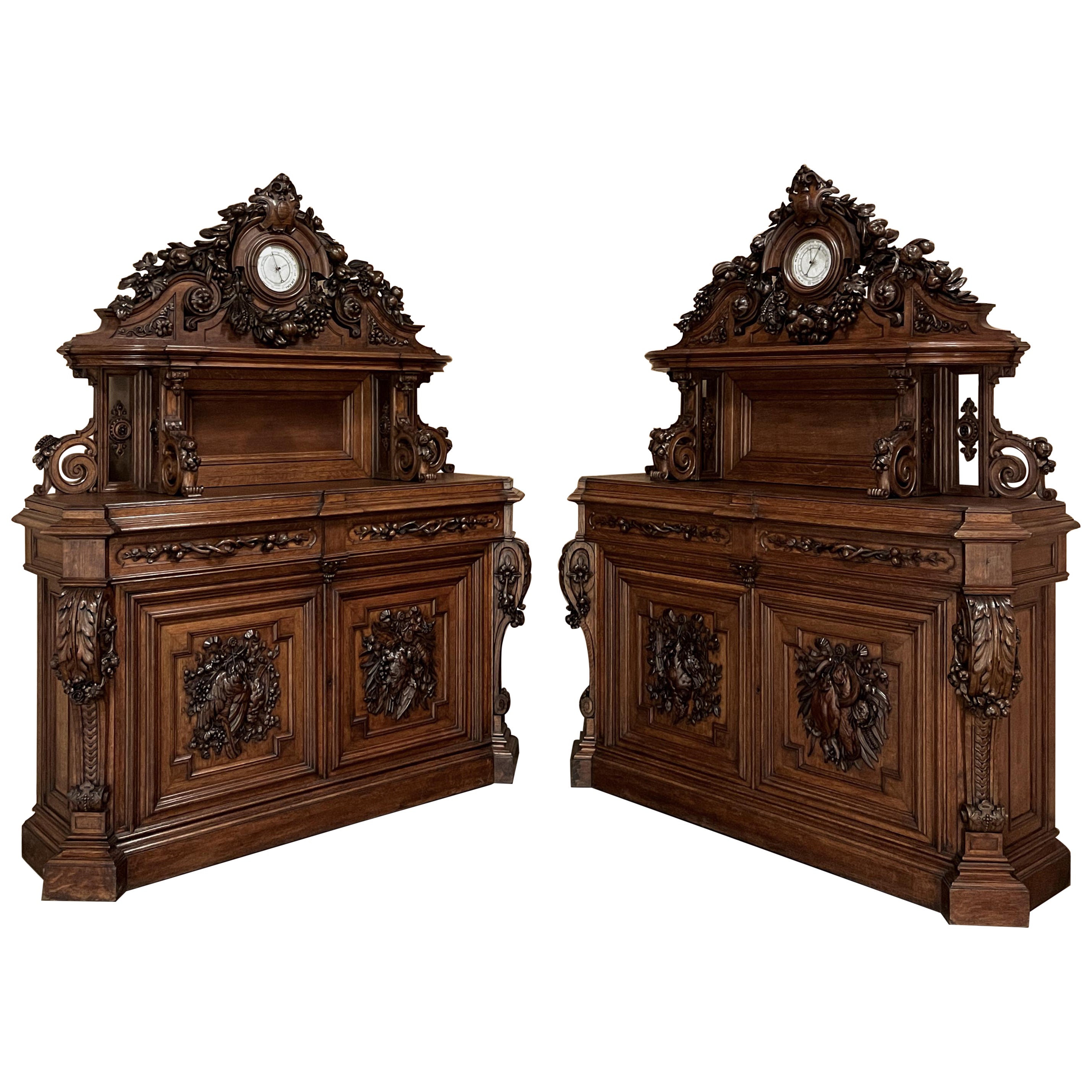 Pair Stunning French Renaissance Revival Sculpted Buffets For Sale
