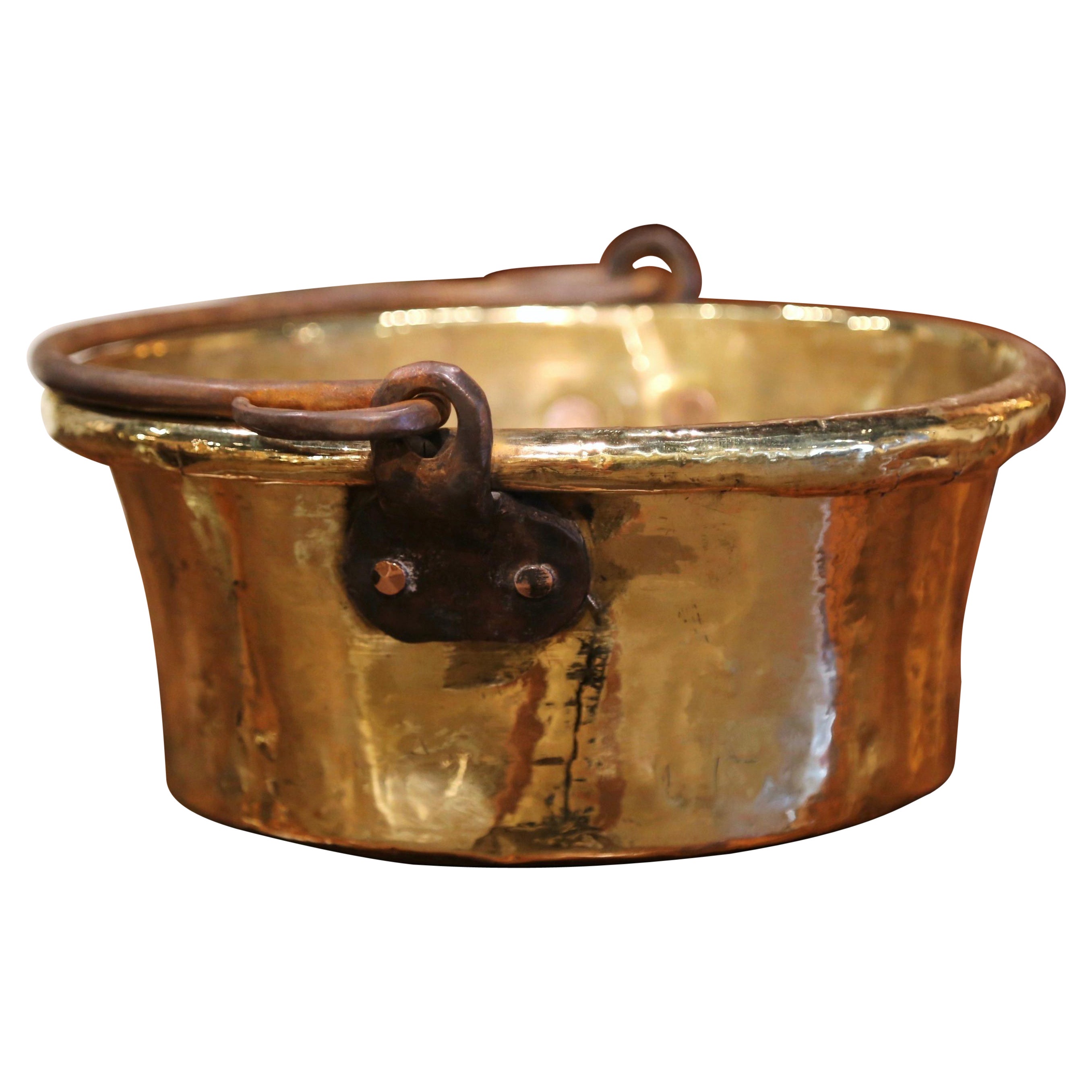 18th Century French Copper Jelly and Jam Boiling Bowl with Forged Iron Handle