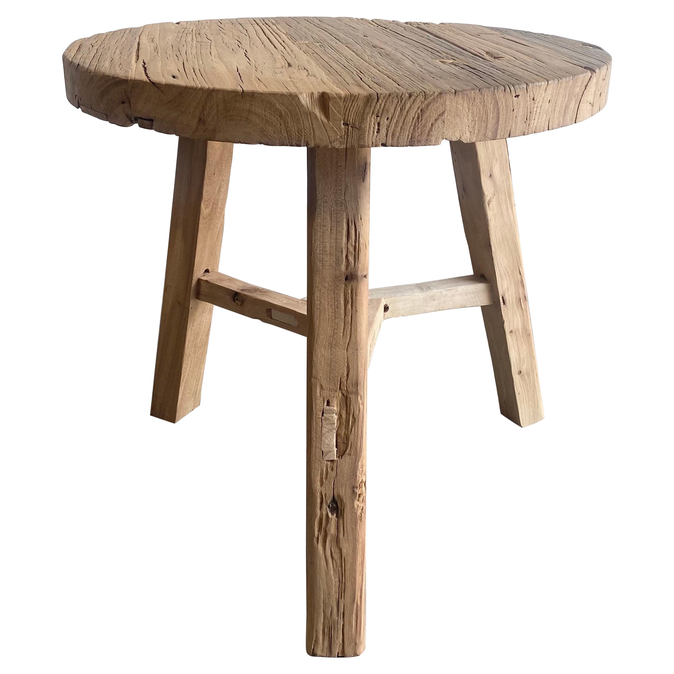 Reclaimed Round Elm Wood Side Table
