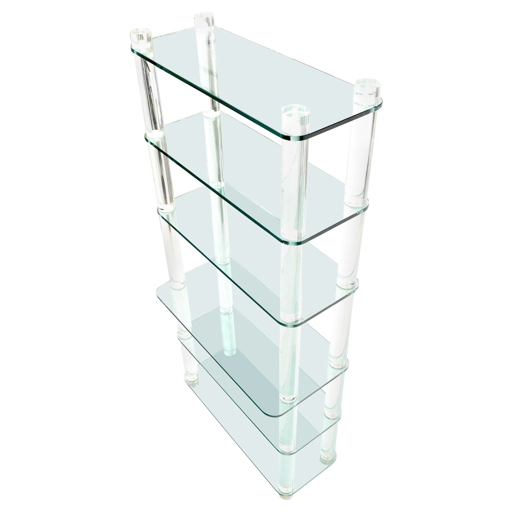 Thick Lucite Frame 6 Tier Mid Century Modern Etagere Shelving For Sale