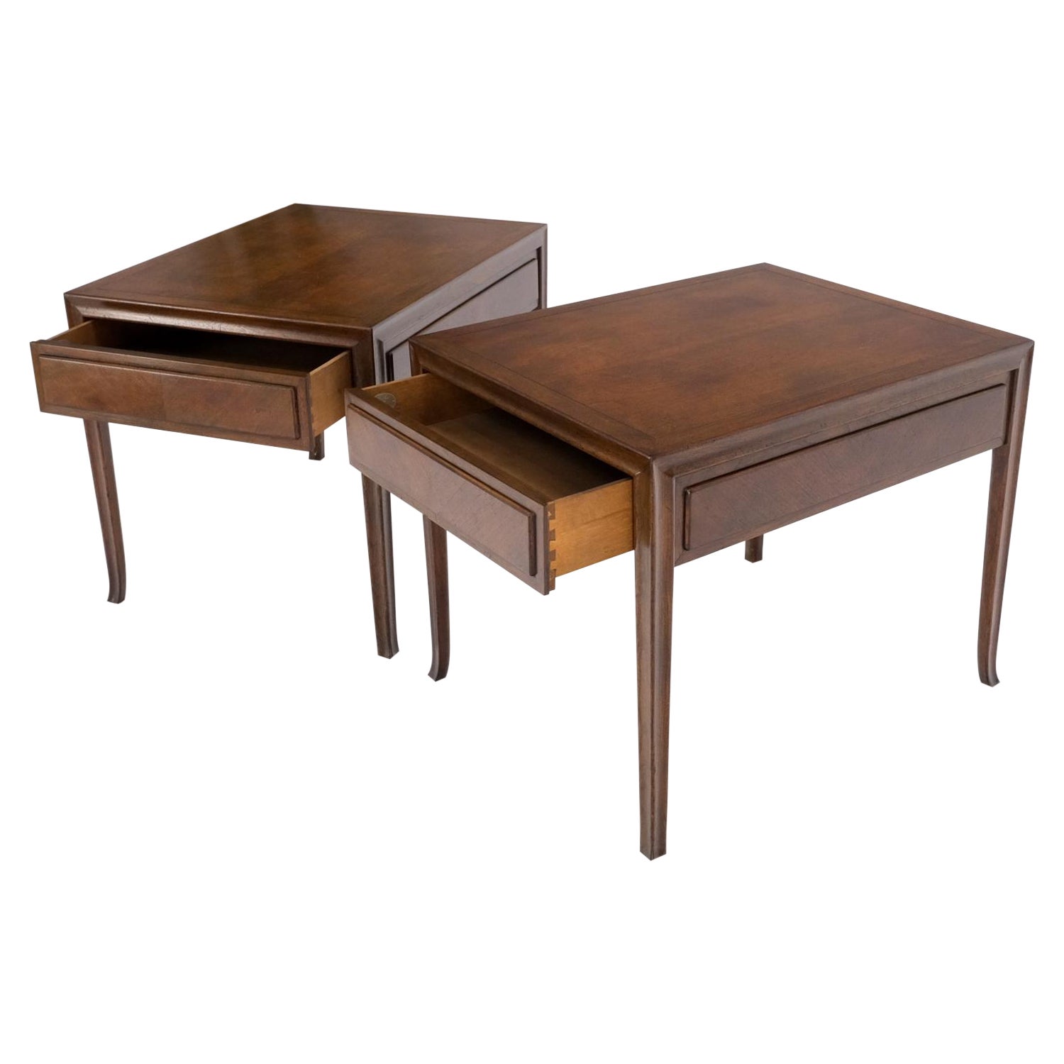 Pair Baker Mid-Century Modern Rectangle One Drawer End Side Tables Night Stands