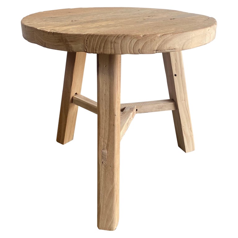 Round Reclaimed Elm Wood Side Table at 1stDibs