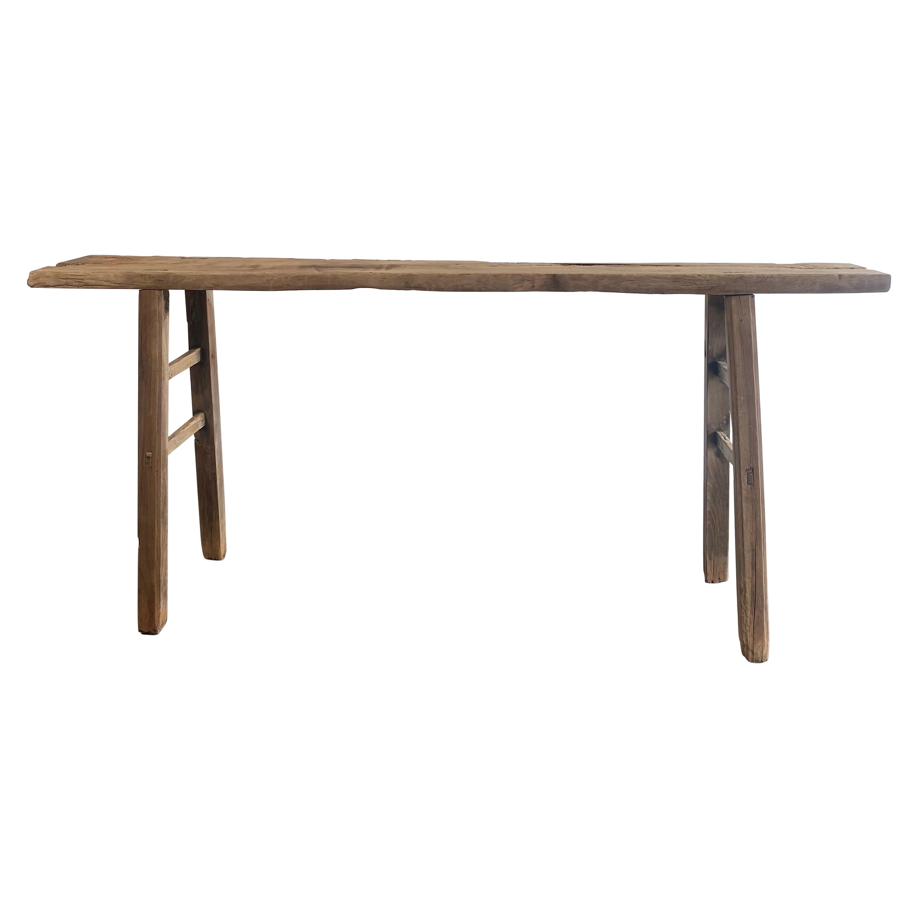 Vintage Elm Wood Rustic Console Table For Sale at 1stDibs