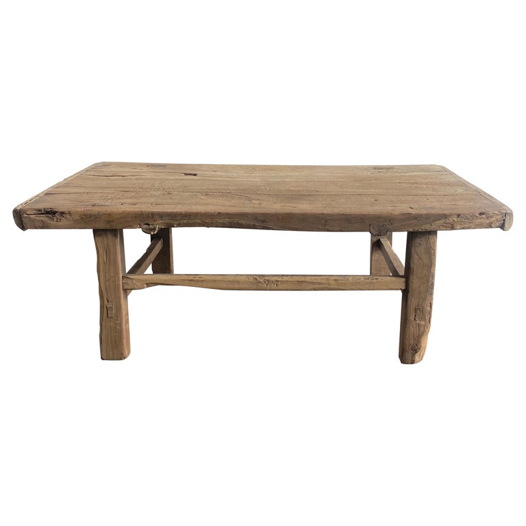 Vintage Antique Elm Wood Coffee Table at 1stDibs