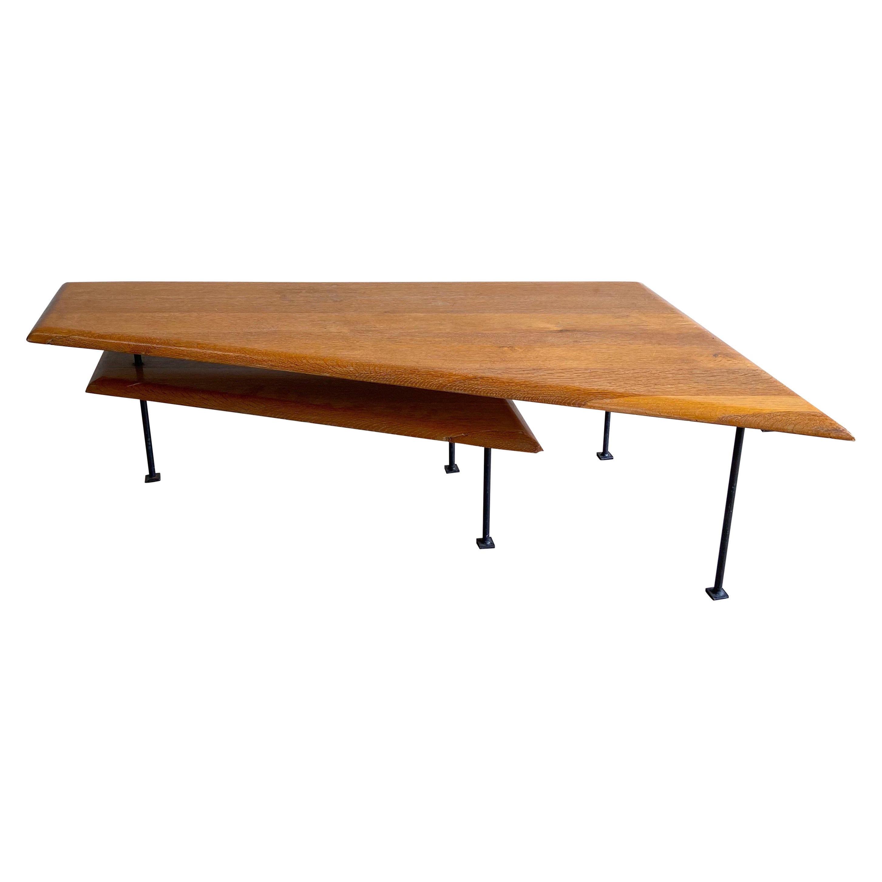 American Modern Iron and Oak Articulating Coffee Table