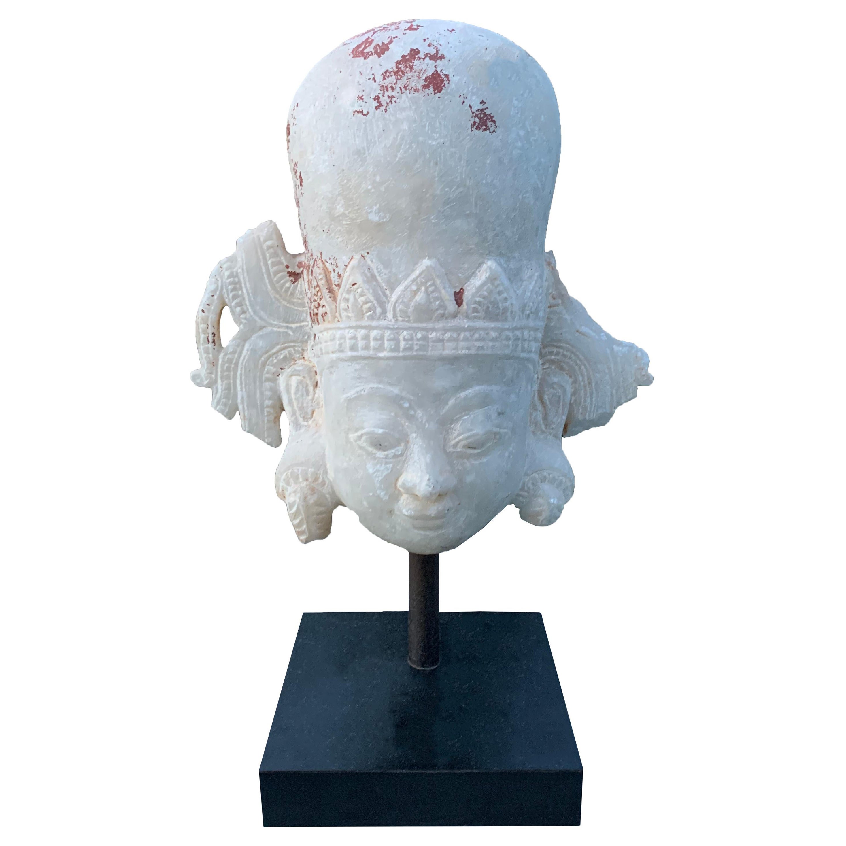 19th Century Burmese Shan State Marble Head of the Buddha For Sale