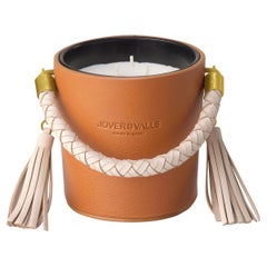 Bucket Natural Tan Leather Candleholder, Oud Wood & Roses Scented Candle 21 Oz