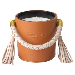 Bucket Natural Tan Leather Candleholder, Spring Flowers & Citrus Candle 21 Oz