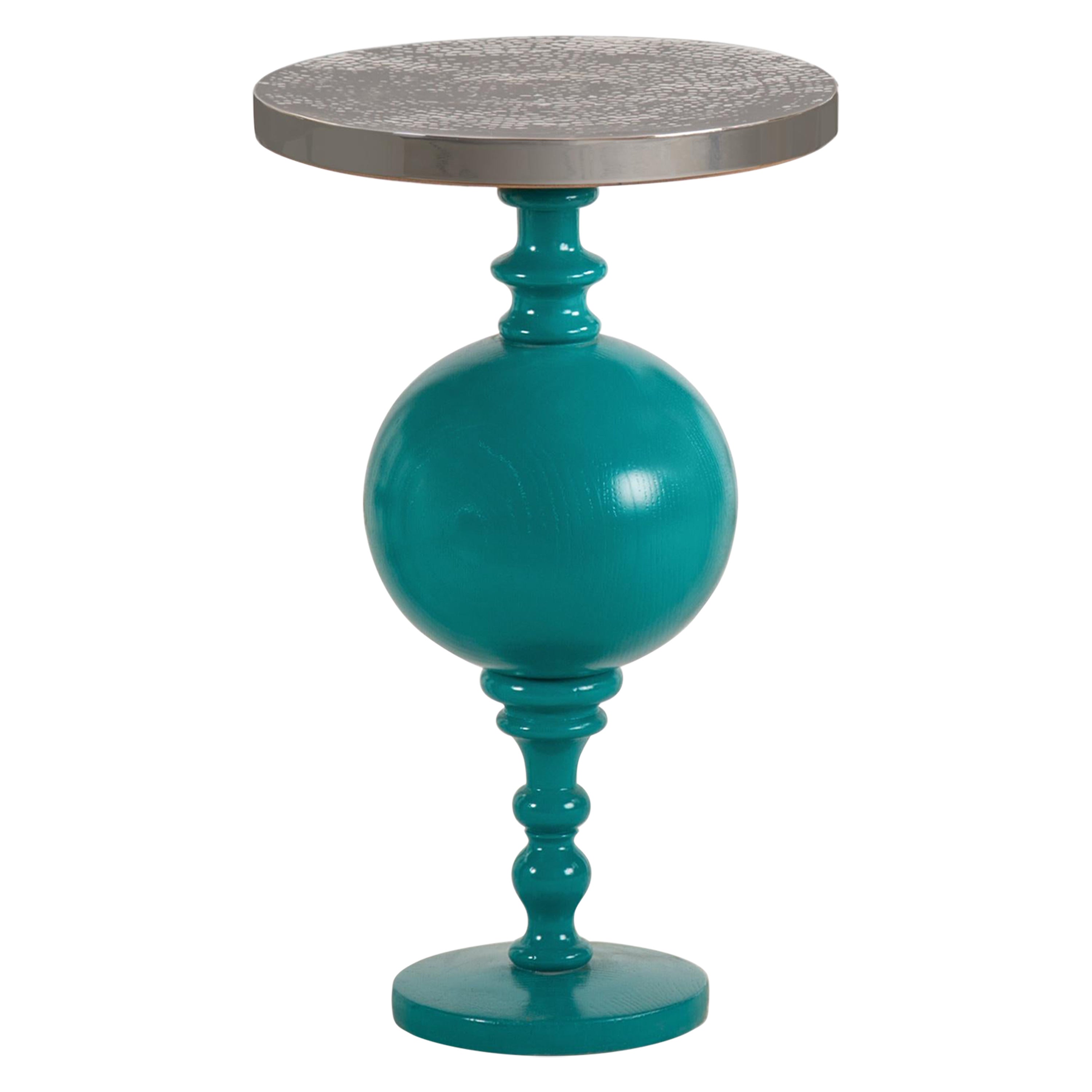 Arabesque, Inspired Lacquered Wood Side Table with Brass Top - Small