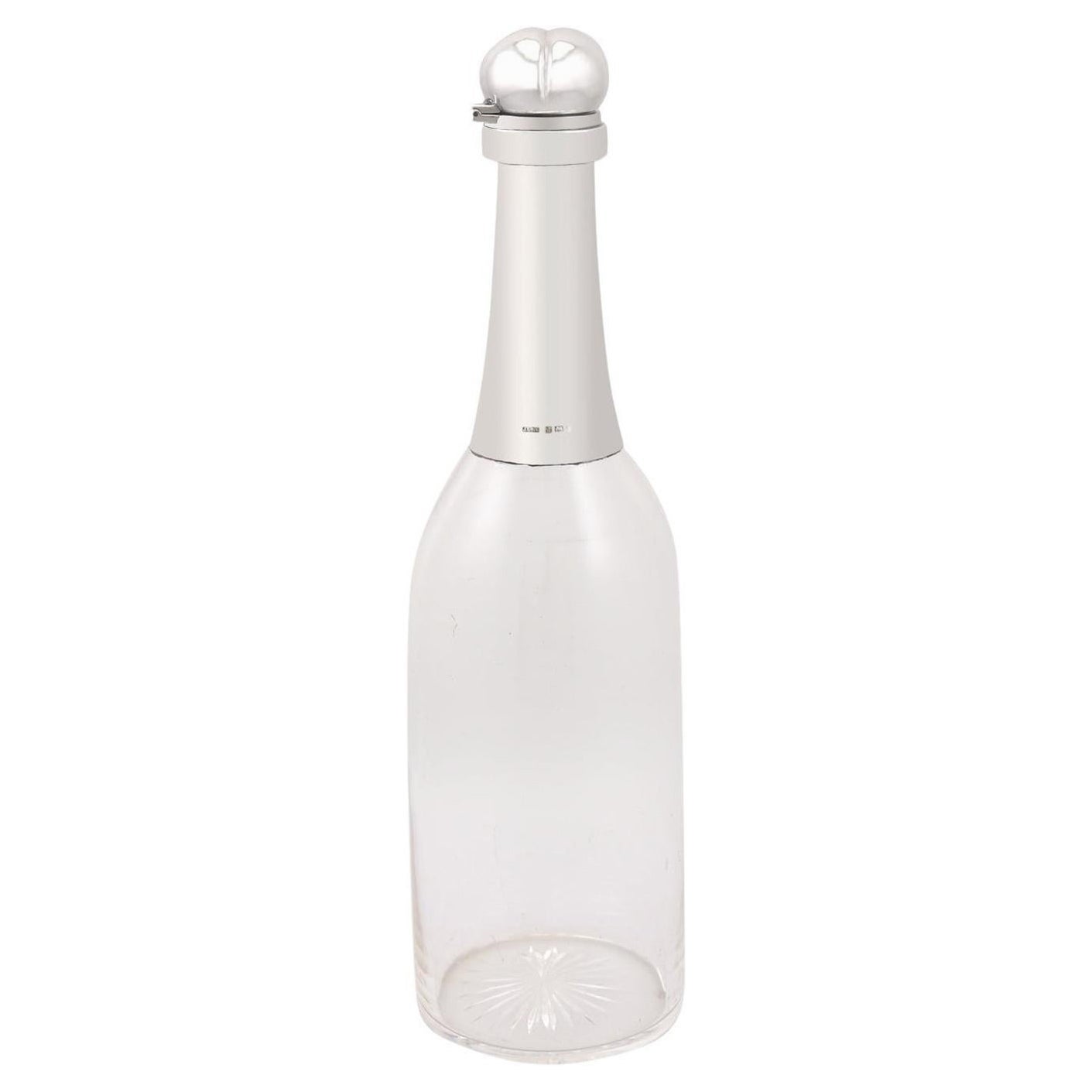 Decanter per bottiglie di champagne in vetro edoardiano e montati in argento massiccio