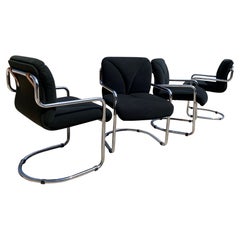 Set of Four Black Velvet Chairs by Guido Faleschini for Hermès 1970s