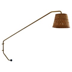 Orsjö, Unique Sizaeble Wall Light, Brass, Lacquered Metal Rattan, Sweden, 1980s