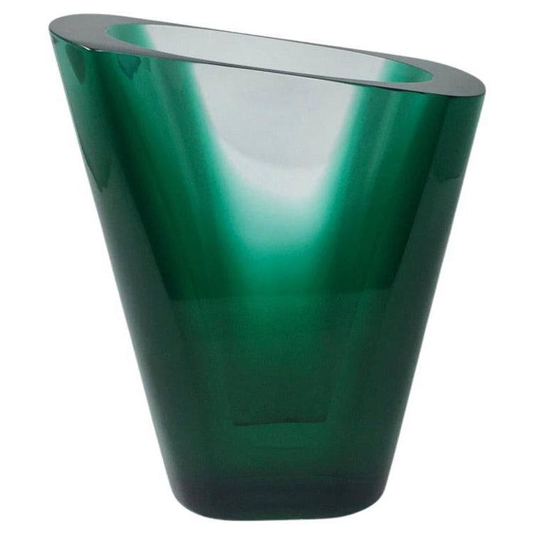 Vase „Teoreme“ aus grünem und klarem Glas von Salviati, Murano, 1970er Jahre im Angebot