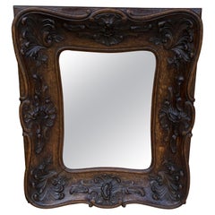 Antique French Rococo Mirror Carved Oak Wood Back Framed Wall Mirror 1920s