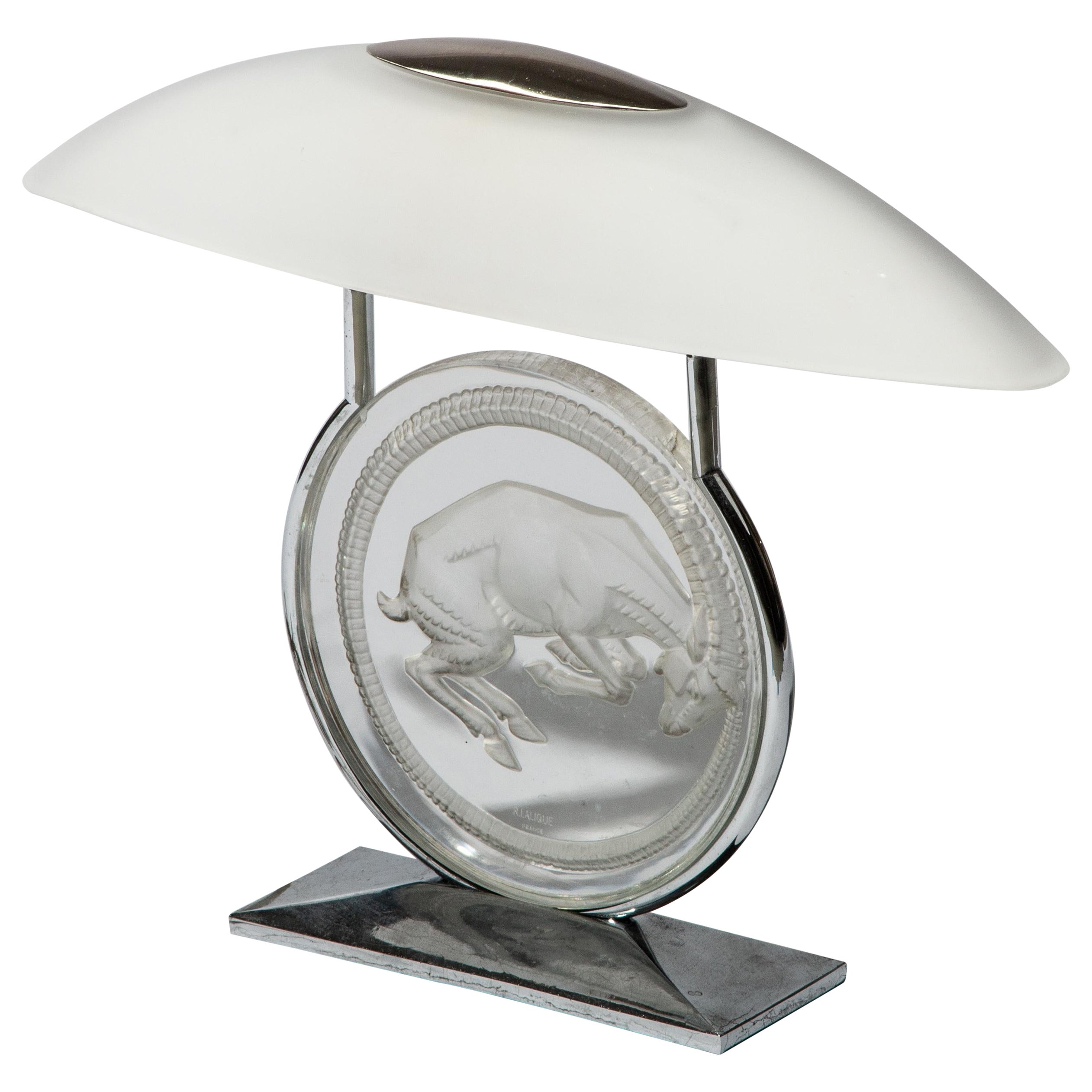 Lalique Art Deco "Belier" Art Glass Lamp