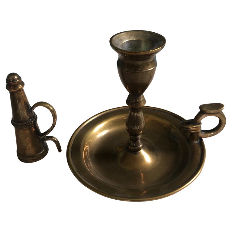 Vintage BrassPlated Round Candleholder with Snuffer at 1stDibs