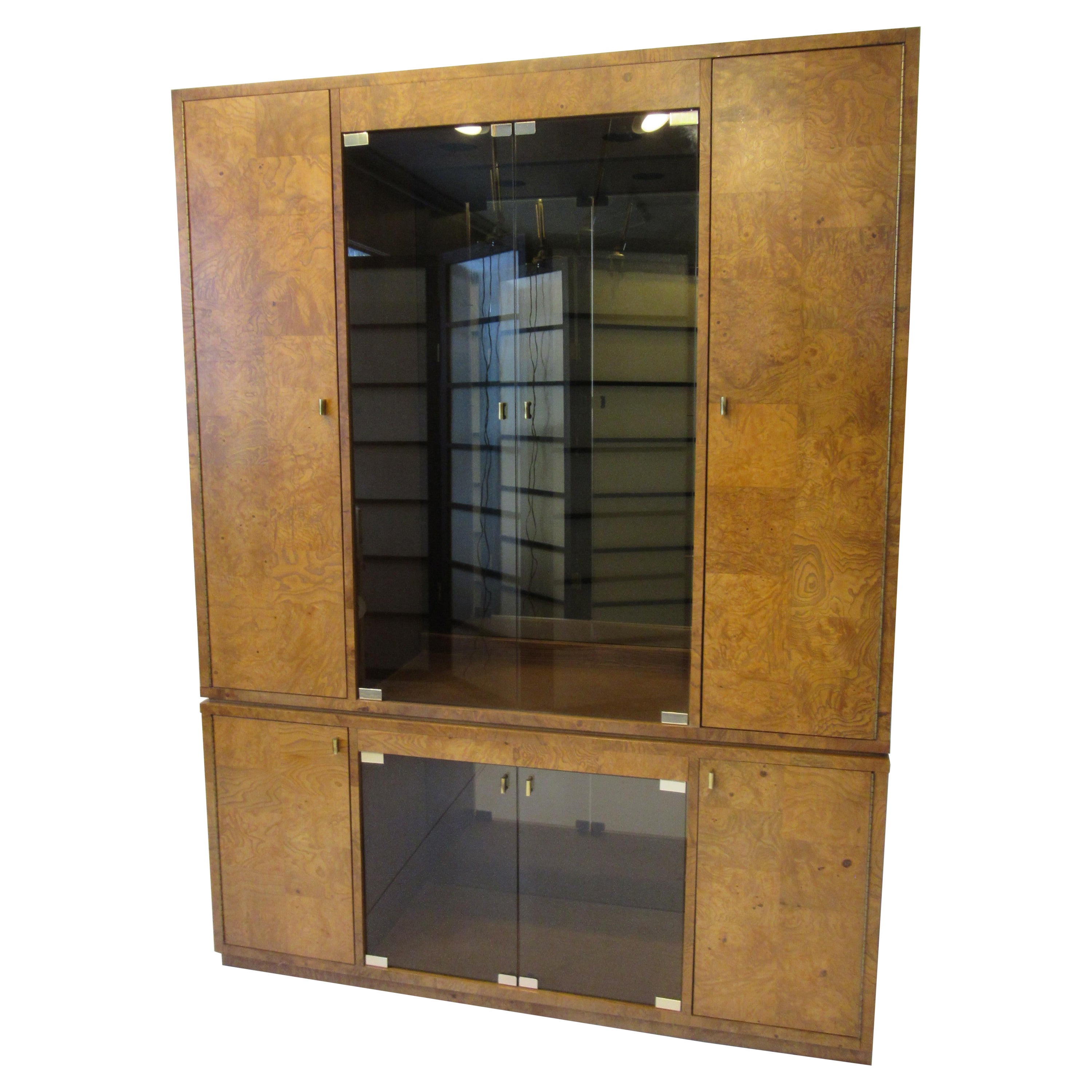 Burl Wood Wall Unit / 2pc. Cabinet or Bookcase by Bernhardt