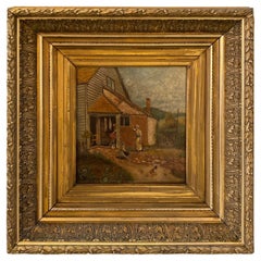 Antique Original Oil Painting on Board with Original Frame, Mid 19th Century