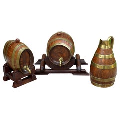 Used Wine Barrels Casks Pitcher Jug Brass Banded 3-Piece Set Maker's Hallmark