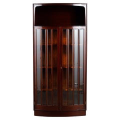 Vintage Mahogany and Beveled Glass Bowfront Vitrine Display Cabinet, circa 1930's