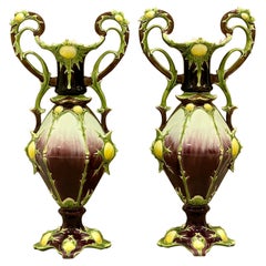 Pair of Large Majolica Vases by Julius Dressler, Austria, circa 1885
