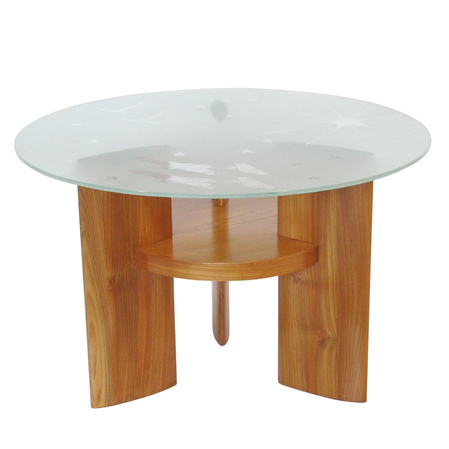 Art Deco Coffee Table with Saint Gobain Glass-Top with Aviation Decor