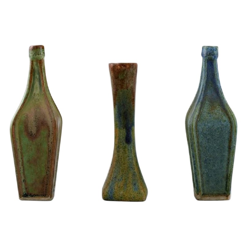 Three Belgian Miniature Vases in Glazed Ceramics, Mid-20th Century