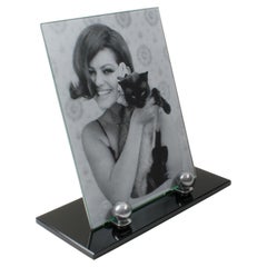Art Deco 1930s Black Opaline Glass and Aluminum Picture Frame