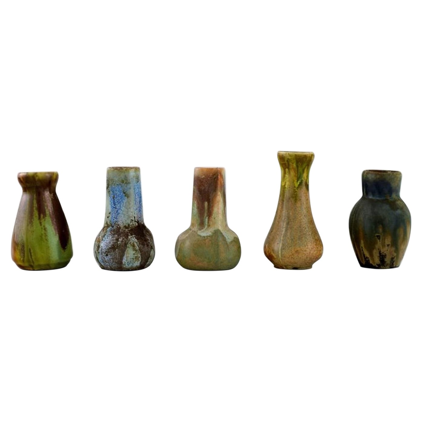 Five Belgian Miniature Vases in Glazed Ceramics, Mid-20th C