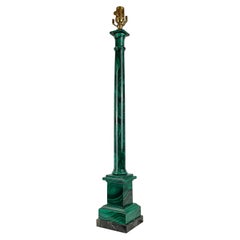 Neoclassical Table Lamp-Hand Painted Faux Malachite on Wood with Marble Base